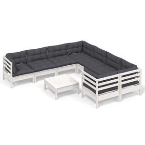 vidaXL 9-tlg. Garten-Lounge-Set mit Kissen Wei&szlig; Kiefernholz