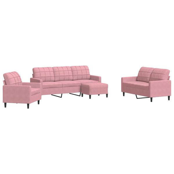 vidaXL 4-tlg. Sofagarnitur mit Kissen Rosa Samt