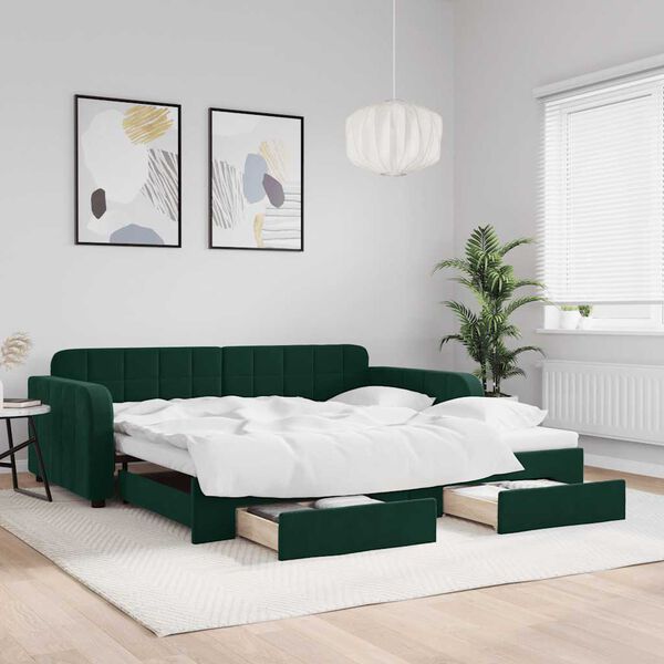 vidaXL Tagesbett Ausziehbar mit Schubladen Dunkelgr&uuml;n 100x200 cm Samt