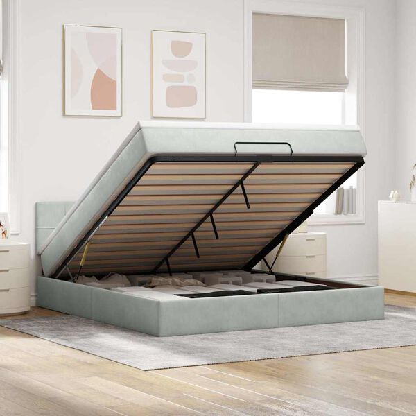 vidaXL Ottoman-Bett mit Matratze Hellgrau 180x200 cm Samt