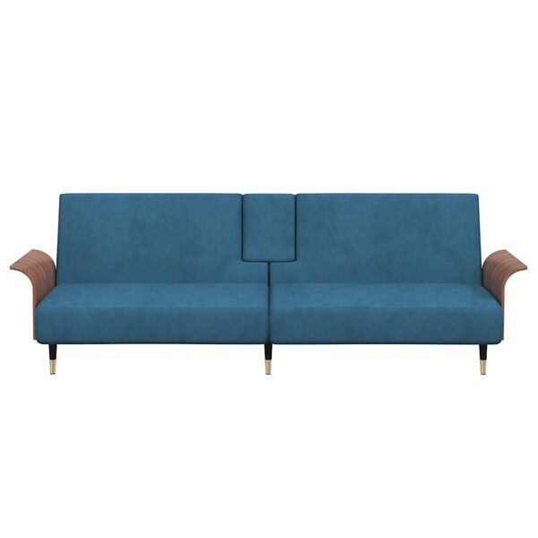vidaXL Schlafsofa mit Getr&auml;nkehaltern Blau Samt