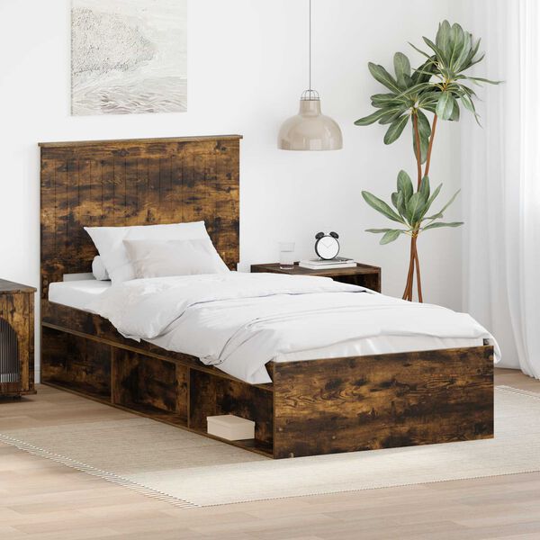 vidaXL Bettrahmen Ger&auml;ucherte Eiche 90 x 200 cm Massives Kiefernholz