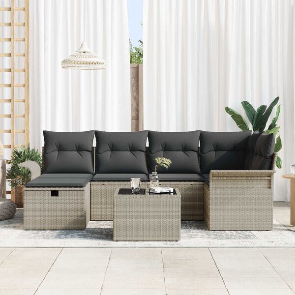 vidaXL Gartensofa-set mit Kissen mit Speicher 7 pcs Poly Rattan
