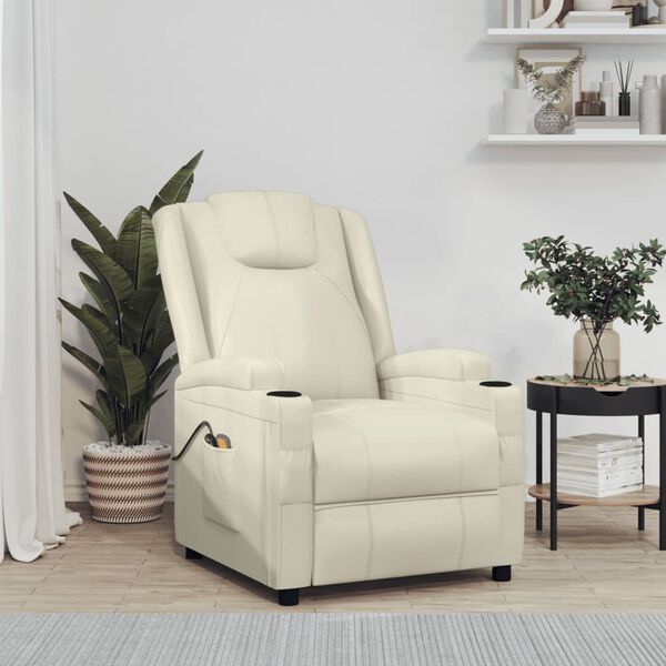 vidaXL Massagesessel mit Aufstehhilfe Cremewei&szlig; Kunstleder