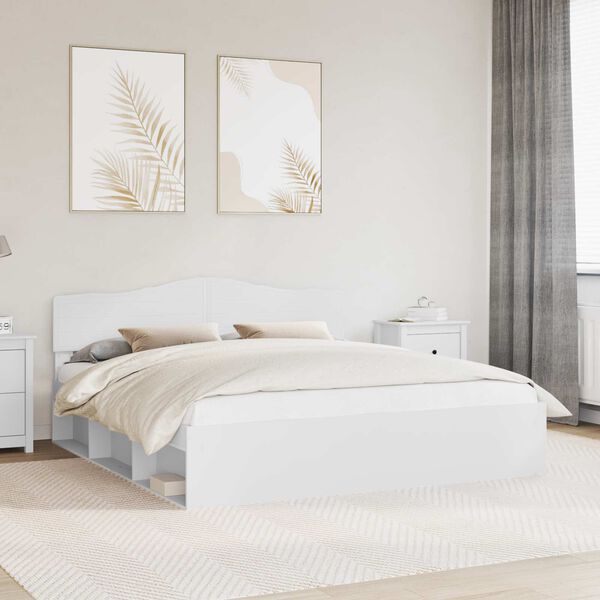 vidaXL Bettrahmen mit Kopfteil Wei&szlig; 200 x 200 cm Massives Kiefernholz