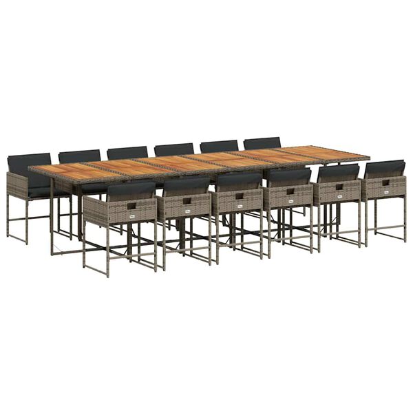 vidaXL 13-tlg. Garten-Essgruppe mit Kissen Grau Poly Rattan