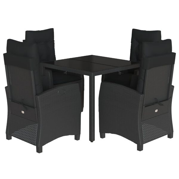 vidaXL 5-tlg. Garten-Essgruppe mit Kissen Schwarz Poly Rattan
