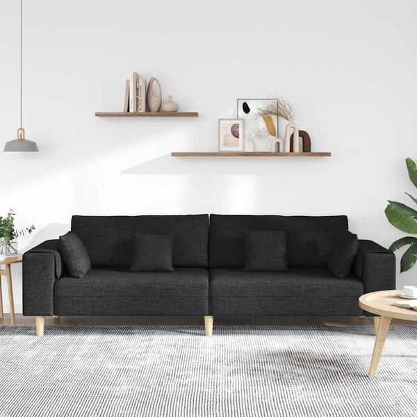 vidaXL Sofa mit Kissen Schwarz 250 x 77 x 76 cm Stoff