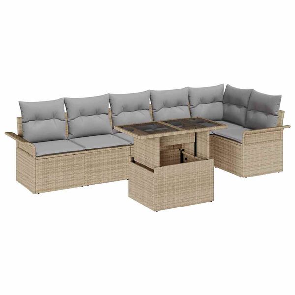 vidaXL Gartensofa-set mit Kissen 7 pcs Beige Poly-Rattan