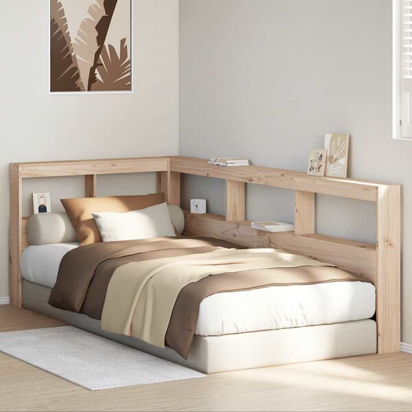 vidaXL Kopfteil mit B&uuml;cherregal L-Form 90 cm Massivholz Kiefer