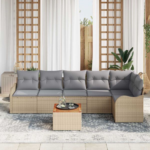 vidaXL Gartensofa-set 7 pcs Beige und Hellgrau Poly-Rattan