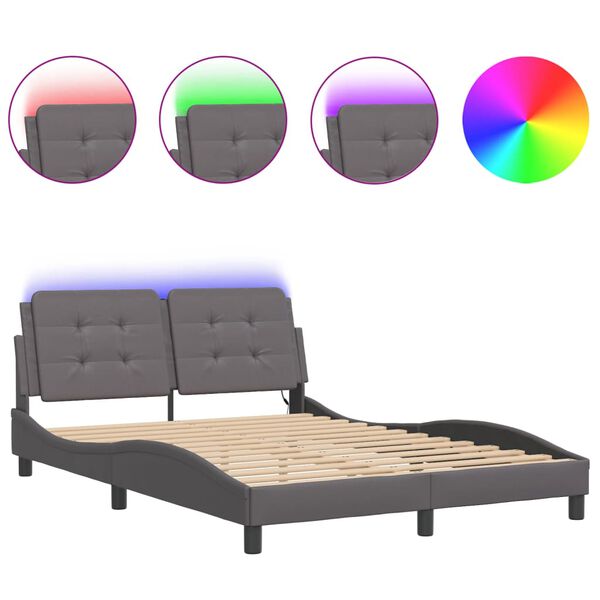 vidaXL Bettgestell mit LED ohne Matratze "Zadar" Grau 140x190 cm