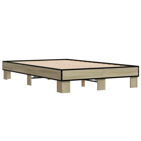 vidaXL Bettgestell Sonoma-Eiche 135x190 cm Holzwerkstoff und Metall