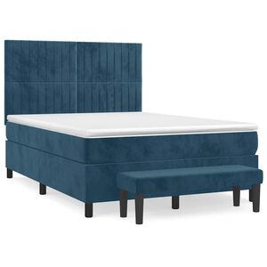 vidaXL Boxspringbett mit Matratze Dunkelblau 140x200 cm Samt