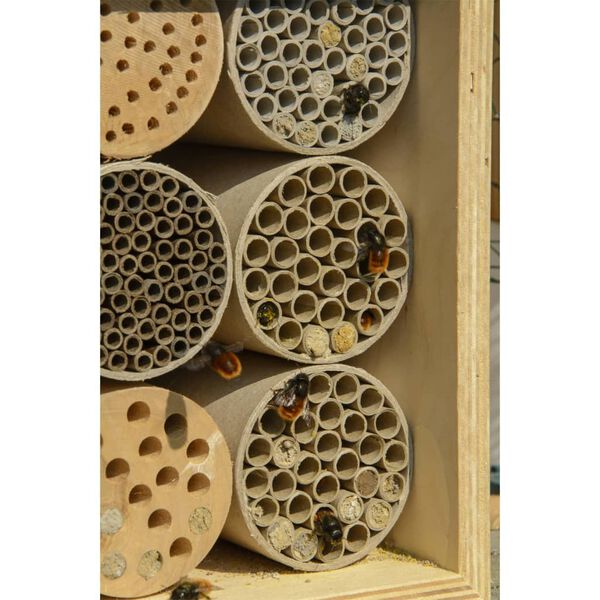 LUXUS-INSEKTENHOTELS Bienenhaus mit Papierh&uuml;lsen und L&ouml;chern
