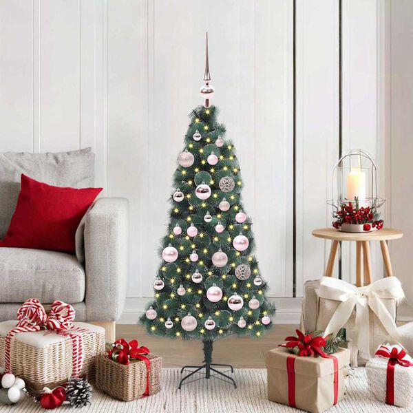 vidaXL K&uuml;nstlicher vorbeleuchteter Weihnachtsbaum mit Kugelset 120 cm