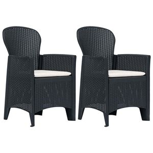 vidaXL Gartenst&uuml;hle 2 Stk. mit Kissen Anthrazit Kunststoff Rattan-Optik