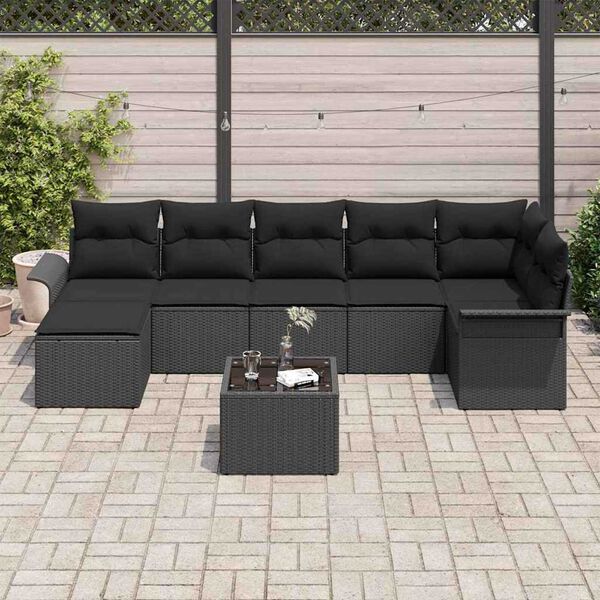 vidaXL Gartensofa-set mit Speicher 8 pcs Schwarz Poly-Rattan