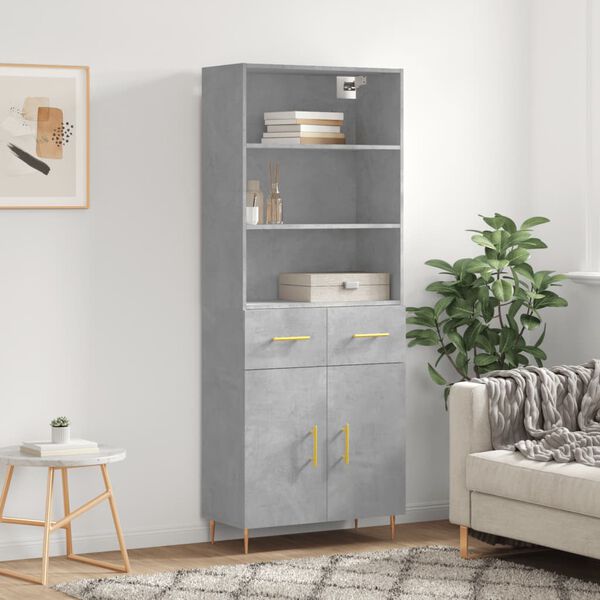 vidaXL Highboard Betongrau 69,5x34x180 cm Holzwerkstoff