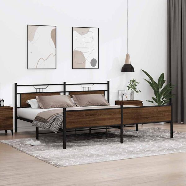 vidaXL Metallbett ohne Matratze Braun Eichen-Optik 200x200 cm