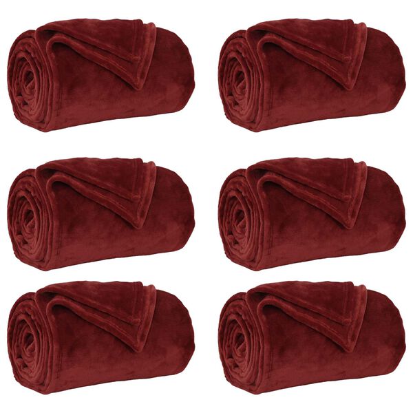 vidaXL Wohndecken 6 St&uuml;ck Bordeauxrot 240 x 270 cm Fleece