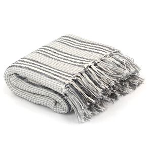 vidaXL &Uuml;berwurf Baumwolle Streifen 125x150 cm Grau und Wei&szlig;
