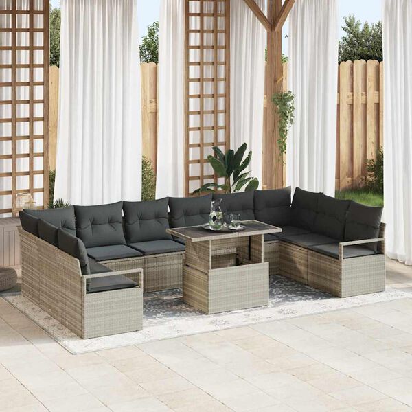 vidaXL Garten-Sofa-Set mit Kissen 11 pcs Hellgrau 100 x 55 x 73 cm