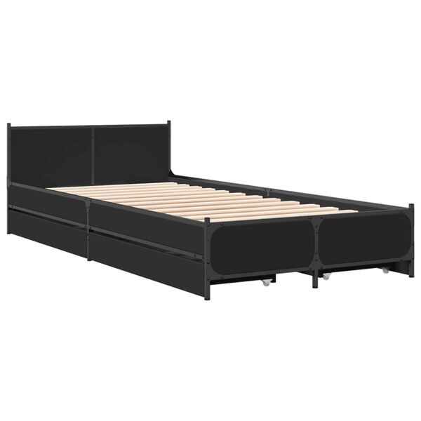 vidaXL Bettgestell mit Schubladen Schwarz 90x200 cm Holzwerkstoff