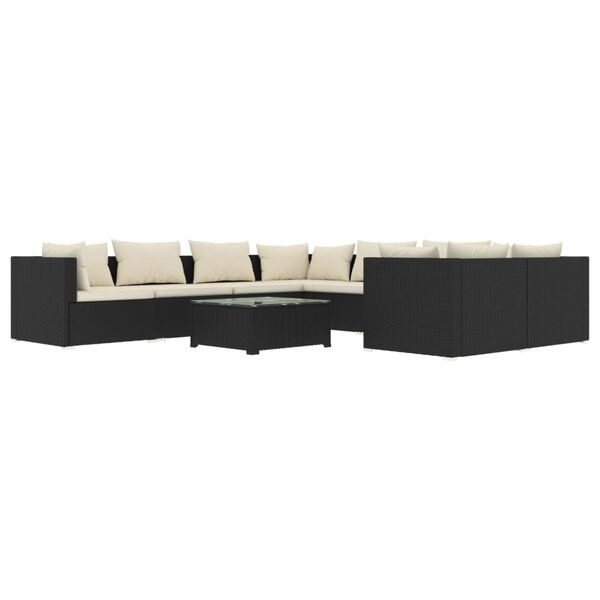 vidaXL 9-tlg. Garten-Lounge-Set mit Kissen Poly Rattan Schwarz