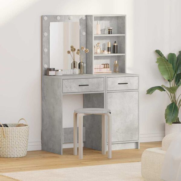 vidaXL Schminktischset mit LED mit T&uuml;r 2 pcs Beton Grau Holzwerkstoff