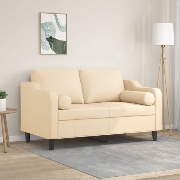 vidaXL 2-Sitzer-Sofa mit Kissen Creme 120 cm Stoff