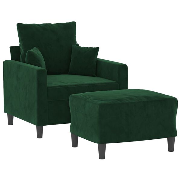 vidaXL Sessel mit Hocker Dunkelgr&uuml;n 60 cm Samt