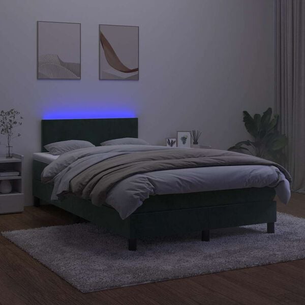 vidaXL Boxspringbett mit Matratze & LED Dunkelgr&uuml;n 120x190 cm Samt