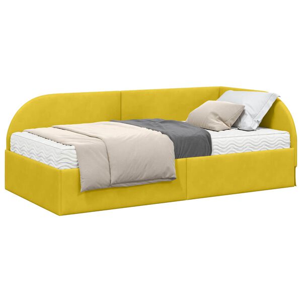 vidaXL Eckbettgestell mit Matratze mit Kopfteil 2 pcs Gelb Samt