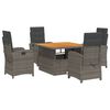 vidaXL 5-tlg. Garten-Essgruppe mit Kissen Grau Poly Rattan