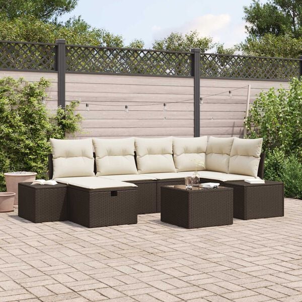 vidaXL Gartensofa-set mit Kissen 7 pcs Braun Poly-Rattan