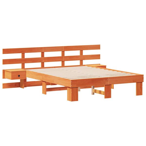 vidaXL Bettrahmen mit Kopfteil Braun 135 x 190 cm Massives Kiefernholz