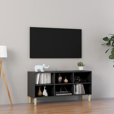 vidaXL TV-Schrank mit Massivholz-Beinen Grau 103,5x30x50 cm