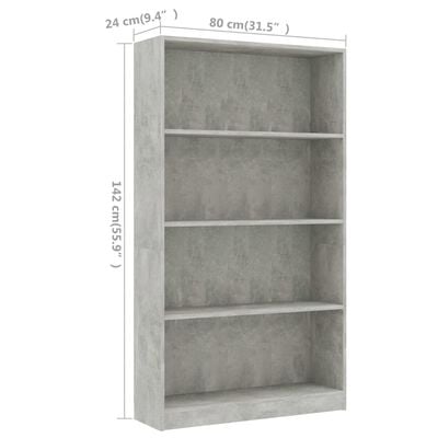 vidaXL Bücherregal 4 Fächer Betongrau 80x24x142 cm Holzwerkstoff