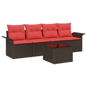 vidaXL Gartensofa-set mit Kissen 5 pcs Beige und Rot Poly-Rattan