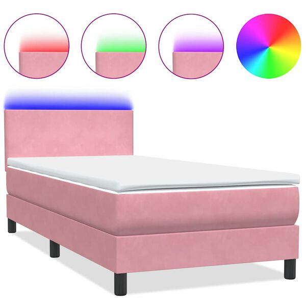 vidaXL Boxspringbett mit Matratze & LED Rosa 100x220 cm Samt