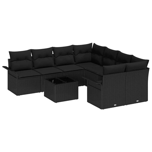 vidaXL Gartensofa-set mit Kissen 9 pcs Schwarz Poly-Rattan