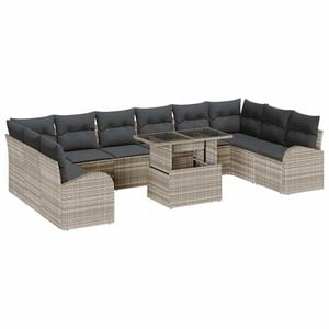 vidaXL Garten-Sofa-Set mit Kissen 11 pcs Hellgrau Poly-Rattan