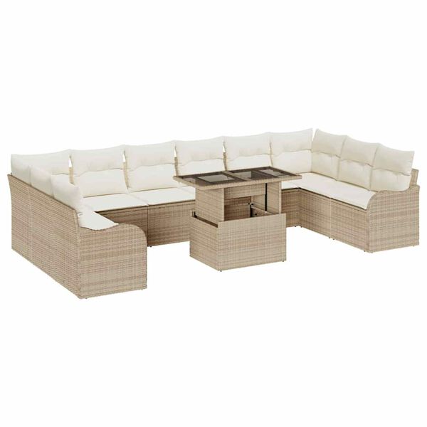vidaXL Gartensofa-set mit Kissen 11 pcs Beige Poly Rattan