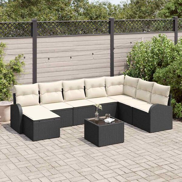 vidaXL Sofa Set mit Kissen 9 pcs Schwarz und Weiß Poly-Rattan