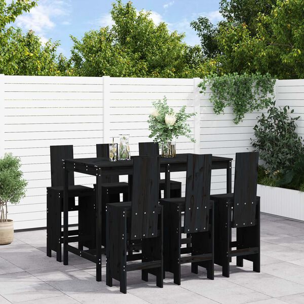 vidaXL 7-tlg. Gartenbar-Set Schwarz Massivholz Kiefer