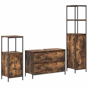 vidaXL Badezimmerm&ouml;bel-Set 3 pcs Ger&auml;ucherte Eiche Holzwerkstoff