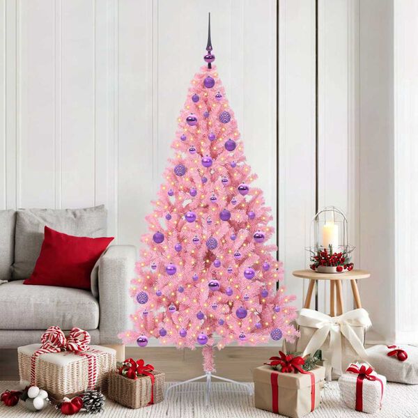 vidaXL Künstlicher vorbeleuchteter Weihnachtsbaum Rosa 180 cm PVC