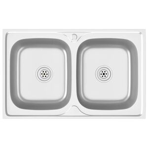 vidaXL Doppelsp&uuml;le Silbern 800x500x155 mm Edelstahl