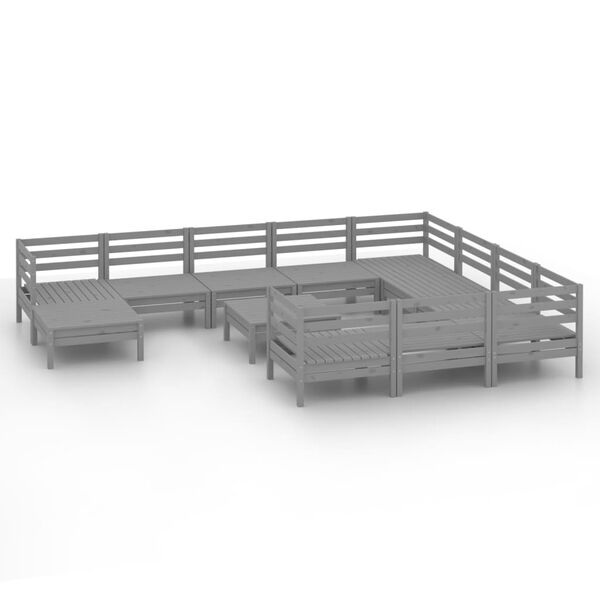 vidaXL 12-tlg. Garten-Lounge-Set Grau Massivholz Kiefer